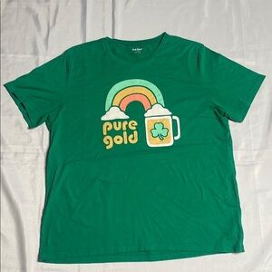 Green Graphic T-Shirt with Rainbow and Mug Design